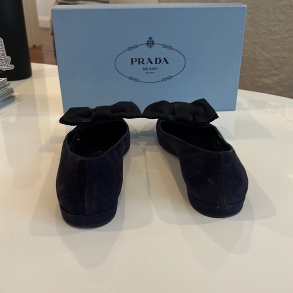 Prada Navy Suede Bow Flats - Picture 5 of 9